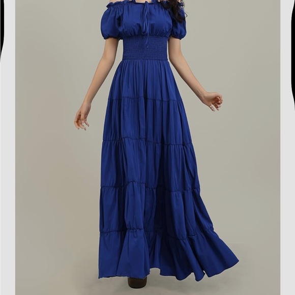 Dresses & Skirts - Smocked Bodice Tiered Maxi Dress - Royal Blue